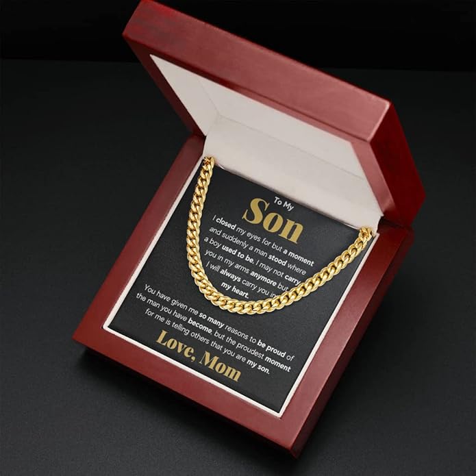 FG Family Gift Mall To My Son From Mom, Son Gifts From Mom and Dad, Mother and Son Necklace, Birthday Gift For My Son Graduation Christmas Cuban Link Chain Necklace Present
