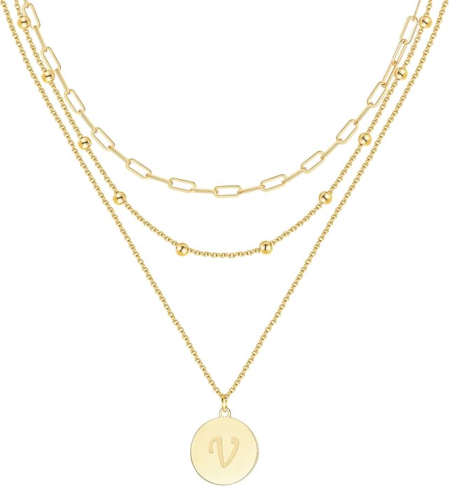 KSF Gold Layered Necklaces for Women Trendy - 18K Gold Plated Layered Choker Initial Letter Coin Pendants Necklace Stack Paperclip Chain Gold Jewelry Gifts Set Non Tarnish