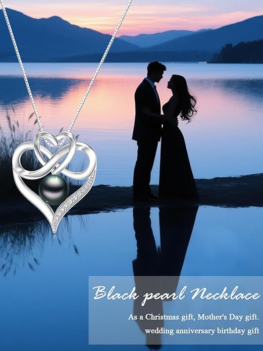 Tahitian Black Pearl Necklace Infinity Gifts for Women Wife Wedding Birthday Anniversary Jewelry Valentines Christmas Day Gifts 925 Sterling Silver