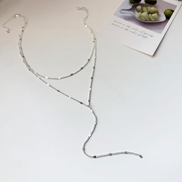 Lariat Gold Necklace for Women Trendy Dainty 14k Gold Plated/Silver Layered Chain Drop Necklaces Y-Shaped Necklace Jewelry for Women Gifts