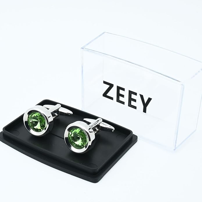 ZEEY Silver Round Crystal Gemstone Cufflinks for Men Women Classic Men's Cufflink Jewelry Set for Business Wedding Party Formal Events Daily Tuxedo Dress Shirt Accessories