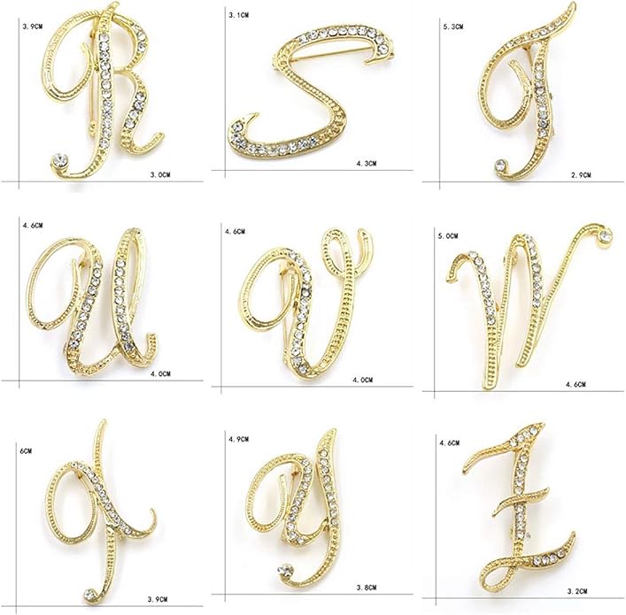 BeeGift Letter Brooch Pins Initial Rhinestone Brooch for Women Crafts,Rhinestone Crystal Lapel Pin Brooches Gold A-Z 26 Letters