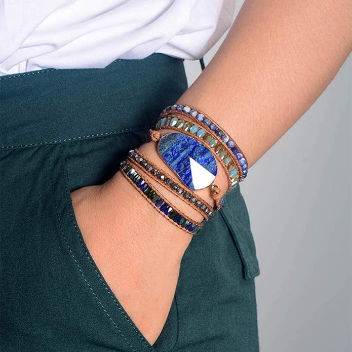 ZOSOJONA Boho Handmade Natural Stone Wrap Bracelets Turquoises Crystal Beads Bracelet Jewelry