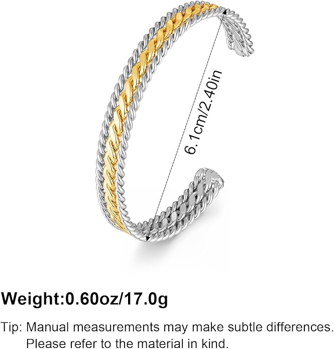 VEDAIM Two Tone Bracelet for Women Braided Twisted Cuff Bracelet Gold Silver Mixed Metal Statement Bracelet Adjustable Jewelry