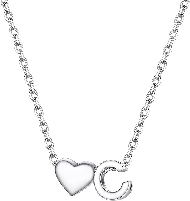PROSILVER Initial Heart Necklace for Women, 925 Sterling Silver Tiny Heart Letter Necklace Siver, Gold Necklace, Come with Box