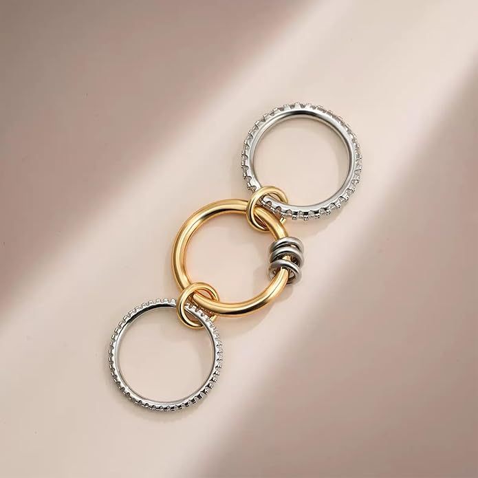 SUYACS 14K Gold Plated Interlocked Stackable Rings for Women Non Tarnish 925 Sterling Silver Mixed Metals Multi Statement Stack Ring Two Tone Connected Bands CZ Thumb Ring Jewelry Gifts