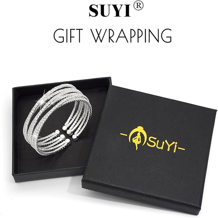 Suyi Rhinestone Bracelet for Women Silver Multilayer Cuff Bracelet Craystal Braidal Bracelets