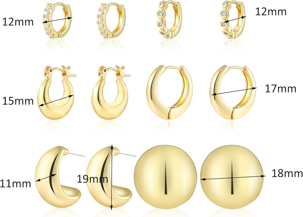 6 Pairs Gold Hoop Earrings for Women, 14K Gold Plated Chunky Huggie Hoop Earrings Set Hypoallergenic, Lightweight Twisted Open Hoops Jewelry for Christmas/Birthday Gifts.