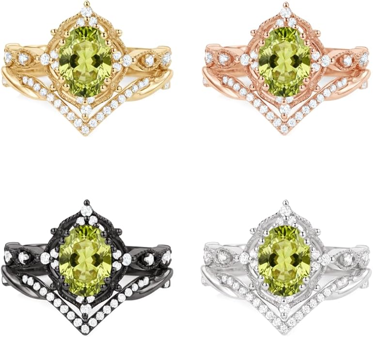 Oval Cut Vintage Gemstone Engagement Rings set for Women S925 Sterling Silver/10K/14K/18K Gold Birthstone Promise Anniversary Bridal Set Ring for her