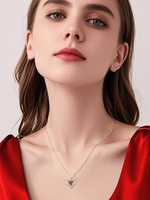 WINNICACA Birthday Gift for Mom Heart Necklace for Women 925 Sterling Silver Birthstone Necklace Jewelry Gift for Women Wife Her Girlfriend Sister
