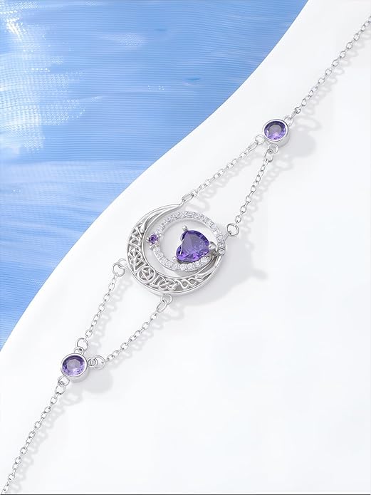 Dorunmo 925 Sterling Silver Moon Heart Birthstone Anklet Bracelets for Women Best Mother's Day Birthday Jewelry for Wife Girlfriend Mom Her
