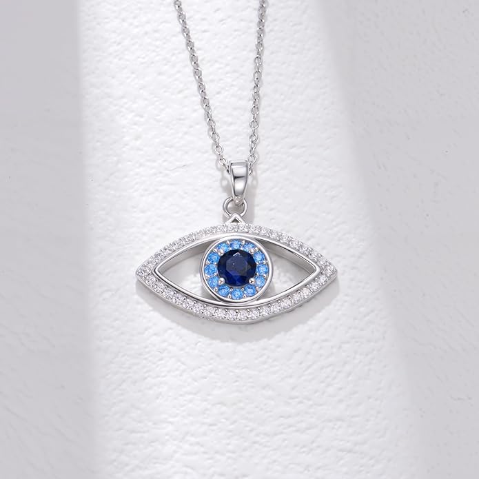 925 Sterling Silver Evil Eye Protection Necklace Jewelry for Women, Ojo Turco Pendant Luck Amulet, Birthday Gift for Women Her, with 18+2inch Chain