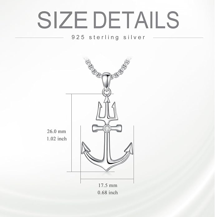 MEIDERBO Anchor Necklace for Men Women 925 Sterling Silver Earth/Swordfish/Trident/Compass Pendant Nautical Jewelry for Birthday Christmas