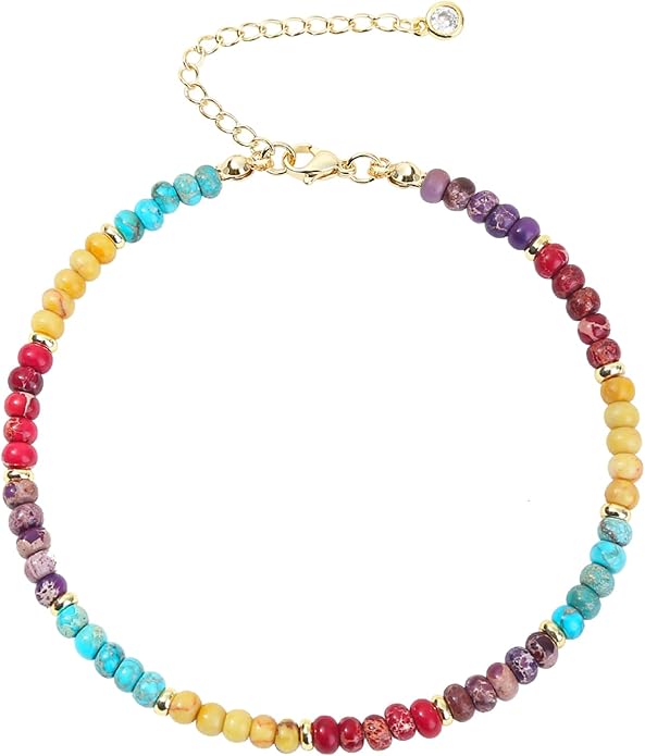 Natural Stone Beaded Anklets Bracelets for Women Handmade Beaded Anklet Bracelet Waterproof Boho Beads Ankle Bracelet Adjustable Summer Jewelry