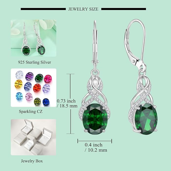 Starchenie 925 Sterling Silver Earrings for Women Infinity Dangle Earrings Amethyst Oval Cut Birthstone Jewelry Gift