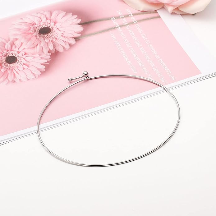HooAMI Stainless Steel Silver Choker Necklace for Women