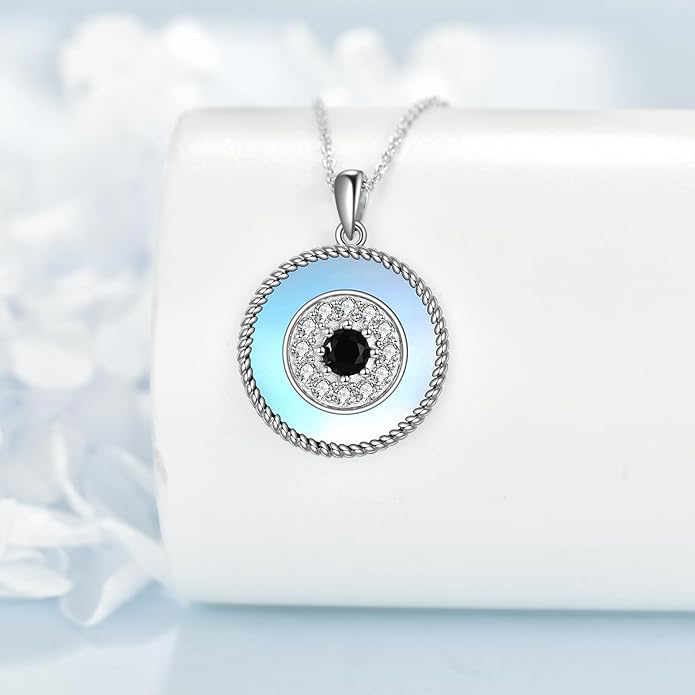 YFN Evil Eye Pendant Necklace for Women 925 Sterling Silver Greek Protection Jewelry with Blue Sapphire and Black Cz Amulet Gift