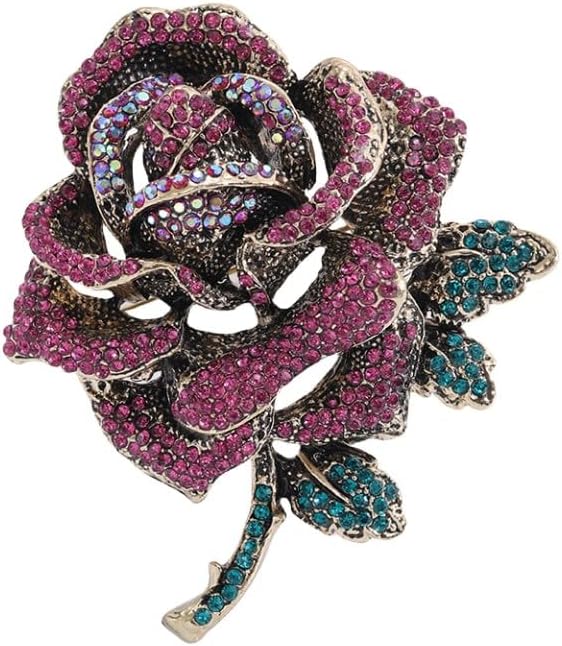 Premium Rose Flower Brooch for Women Red Blue Rhinestone Crystal Rose Brooch Big Flower Lapel Pin Clothing Hat Bag Accessories Wedding Valentine's Day Christmas Jewelry