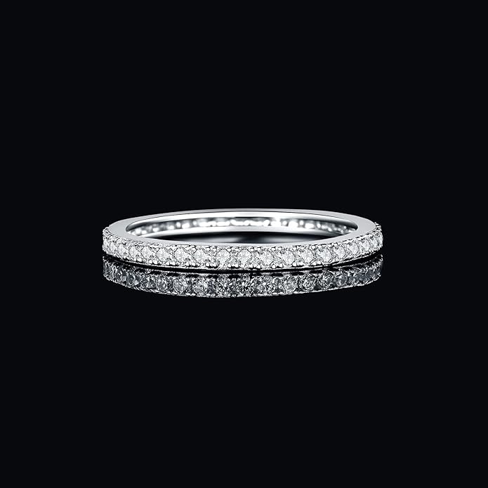 JewelryPalace 6 Stone Cubic Zirconia Half Eternity Stackable Wedding Rings for Women, 14K White Yellow Rose Gold Plated 925 Sterling Silver Promise Rings for Her, Simulated Diamond Wedding Band Ring