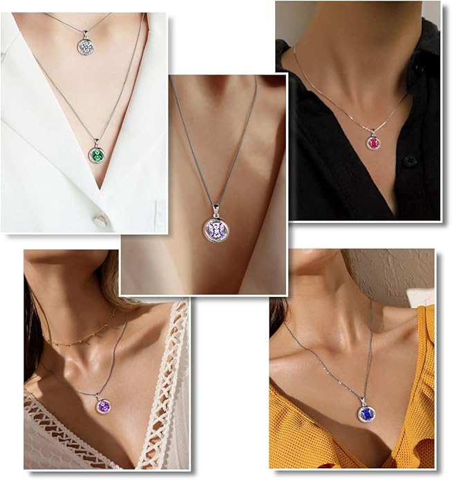 Aurora Tears 925 Sterling Silver 12 Birthstones Necklace/Earring/Ring/Bracelet Women Birthstone Pendant Crystal Fashion Birthday Jewelry Christmas Gift for Girls Women