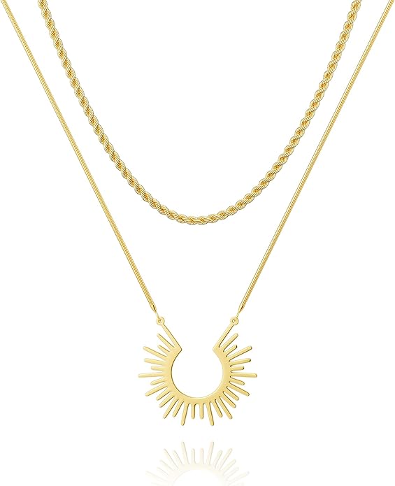 CHESKY Layered Necklaces for Women Trendy, Dainty 14k Gold Plated Pendant Necklace Layering Necklace for Women Non Tarnish Hypoallergenic Sun Gold Necklace Stack Gold Jewelry for Women Gifts