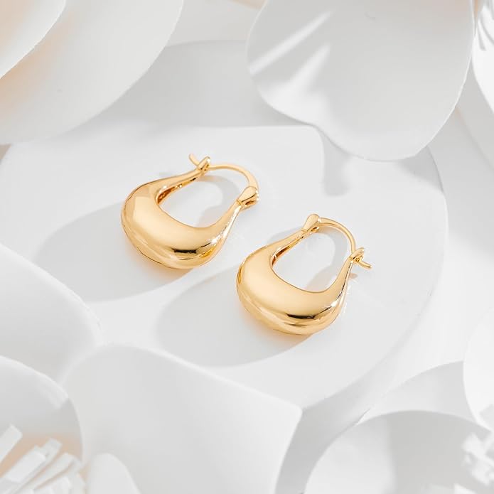 YUJIE Gold Plated Hoop Earrings for Women Brass Earring Chunky Statement Jewelry