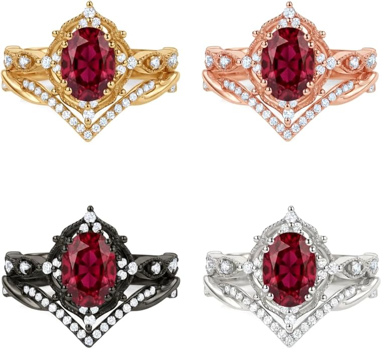 Oval Cut Vintage Gemstone Engagement Rings set for Women S925 Sterling Silver/10K/14K/18K Gold Birthstone Promise Anniversary Bridal Set Ring for her