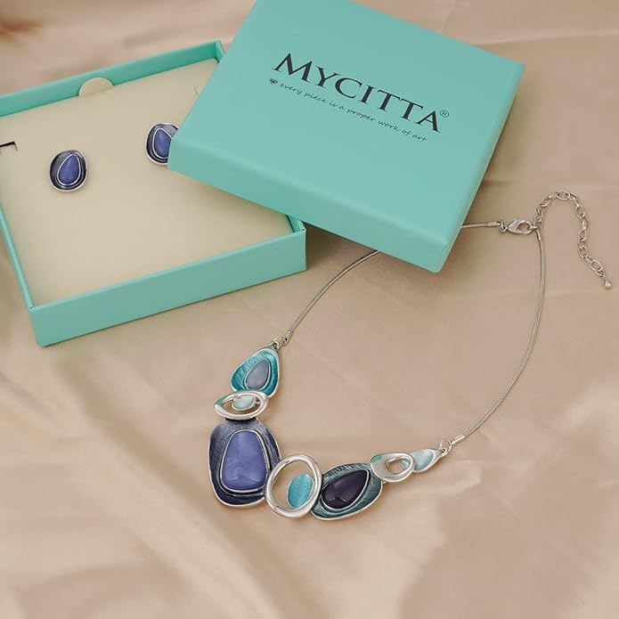 Vintage Chunky Statement Jewelry Set Retro Leaf Floral Geometric Bohemian Boho Bib Necklace Earring Set Fashion Costume Jewelry for Women Girls Wedding Party Prom Unique Gift