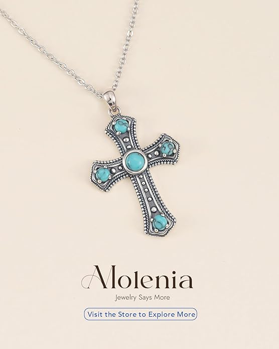 Turquoise Cross Necklace for Women, 925 Silver Western Bohemian Vintage healing Necklace, Faith Spiritual Boho Jewelry, Christian Religious Christmas Birthday Gift for Wife Girlfriend Mom