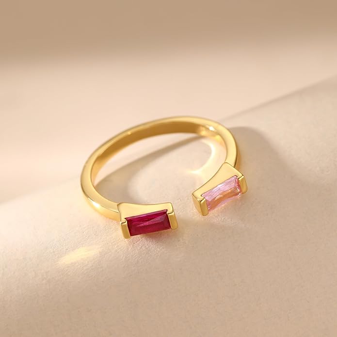 JSJOY Birthstone Rings for Women Dainty Emerald Blue Ring Birthday Gifts for Mom Her Gemstones CZ Ring for Teens Gold Rings That Don't Tarnish Adjustable Ring Jewelry Gifts