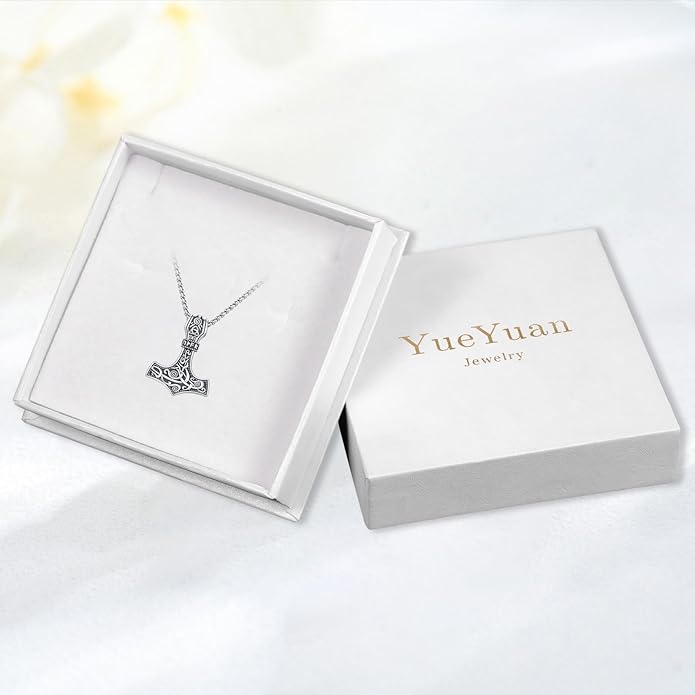 YueYuan Viking Necklace for Men 925 Sterling Silver Rune Amulet Pendant Nordic Necklace Viking Jewelry Gift for Father Husband Son
