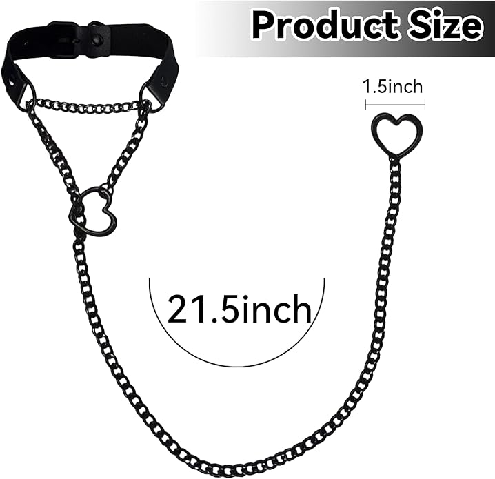 Handmade Black Heart Choker Collar For Women - Gothic Punk O-Ring Choker Necklace with Adjustable Vegan Leather Strap, Edgy Slip Chain