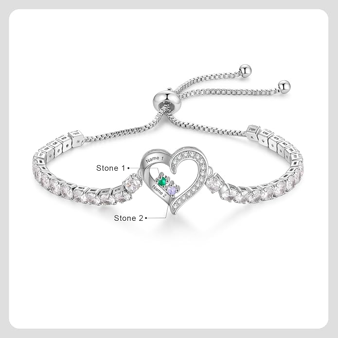 Personalized Name Birthstone Bracelet for Women, Mothers Bracelet with Birthstones, Mothers Day, Christmas, Birthday Gift for Mom Grandma Wife