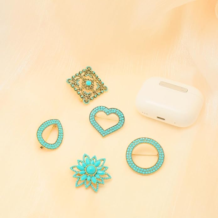 Turquoise West Cowboy Oval Tear Drop Brooch Pin for Women Retro Brooches Pins Classic Fashion Jewelry Accessories Gift