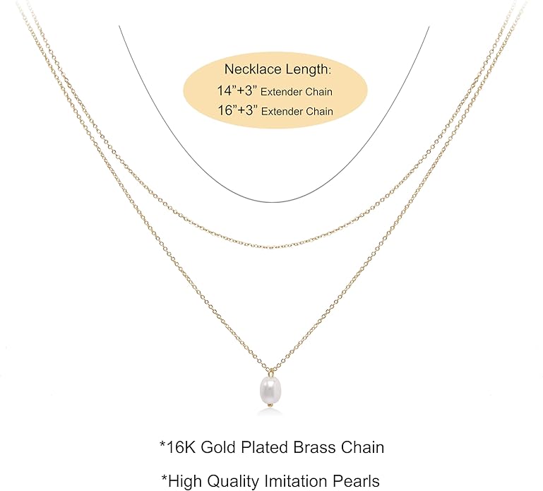 Layered Pearl Choker Necklaces for Women Gold Plated Dainty Trendy Faux Pearl Drop Pendant Y Shaped Layered Gold Necklace Wedding Bridal Jewelry
