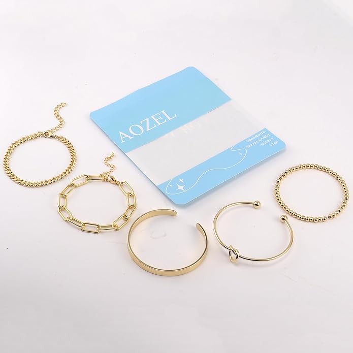 AOZEL Gold Plated Bracelets for Women Stack,Bangle Cuff Bracelet Set Non Tarnish Jewelry for Women Trendy