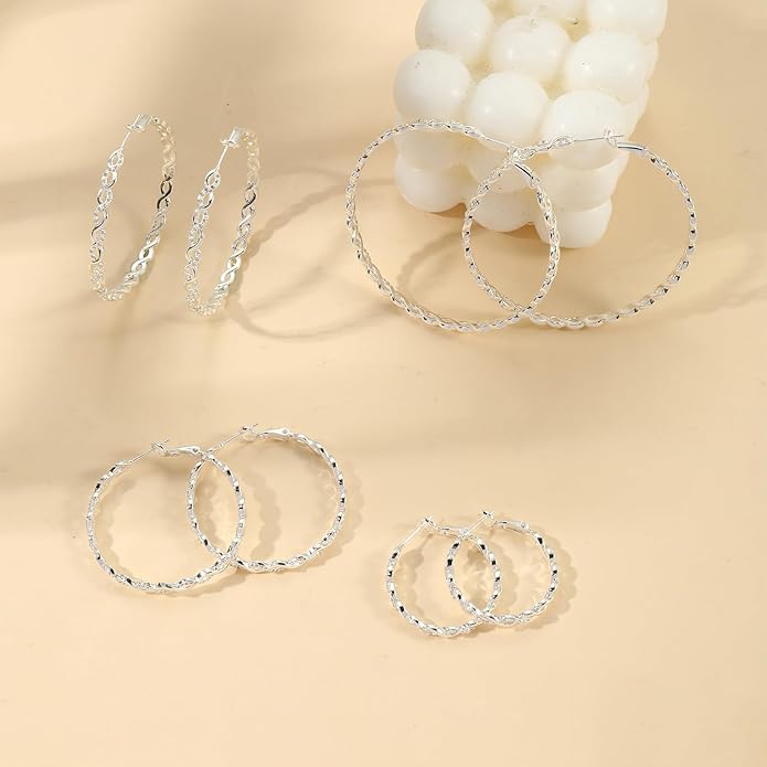 Senteria 925 Sterling Silver Earrings Hoops for Women Lightweight Twisted Hoop Earrings With Cubic Zirconia Hypoallergenic Hoops Earrings (20/30/40/50/60MM)