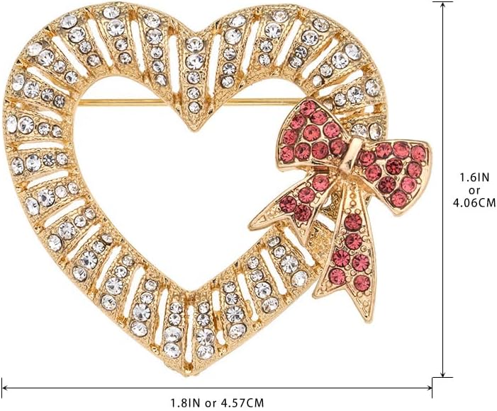 MADISON TYLER Valentines Day Heart Gift Box Brooch | Chocolate Gift Box Pave Rhinestone Heart | Gold Bow Brooch Jewelry for Her | Couples Gifts for Backpacks Valentine's Day