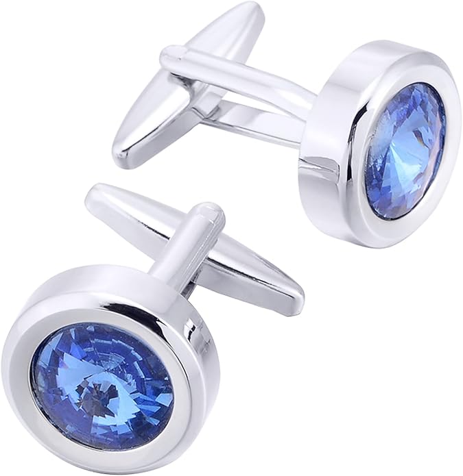 ZEEY Silver Round Crystal Gemstone Cufflinks for Men Women Classic Men's Cufflink Jewelry Set for Business Wedding Party Formal Events Daily Tuxedo Dress Shirt Accessories