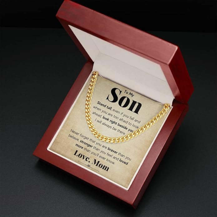 FG Family Gift Mall To My Son From Mom, Son Gifts From Mom and Dad, Mother and Son Necklace, Birthday Gift For My Son Graduation Christmas Cuban Link Chain Necklace Present
