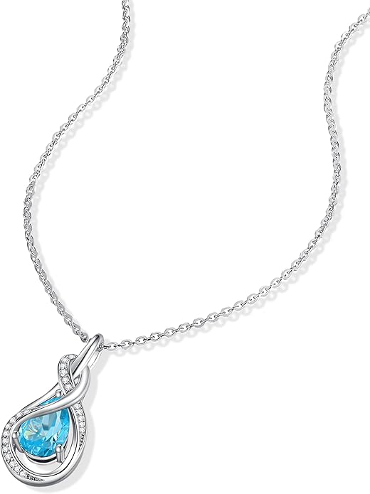 FANCIME TimelessTie Birthstone Necklace for Women White Gold Plated Sterling Silver Ribbon Design Jewelry Knot Pendant Fine Jewelry Gemstone Birthday Graduation Anniversary Christmas Gifts for Women Wife Mother Her