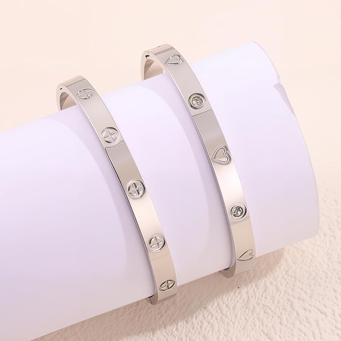 Silver Bangles for Women - Stainless Steel Love & Friendship Bracelet Set with Gift Box | Daily Wear & Party Jewelry