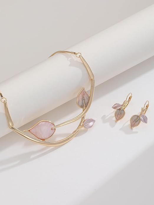 Chunky Statement Jewelry Set Vintage Retro Leaf Flower Floral Geometric Bohemian Boho Bib Necklace Earring Set Fashion Costume Jewelry for Women Girls Wedding Party Prom Unique Gift