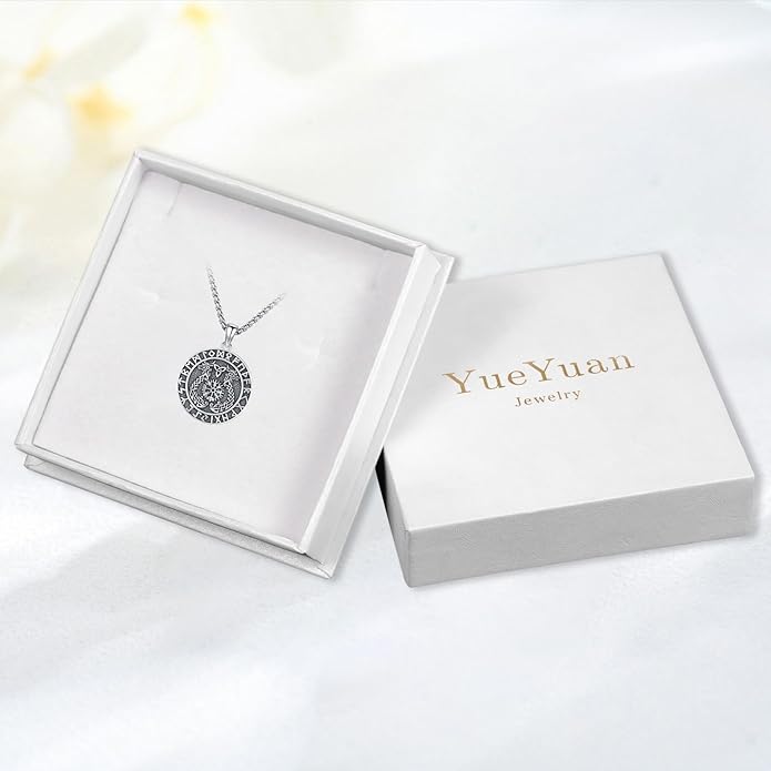 YueYuan Viking Necklace for Men 925 Sterling Silver Rune Amulet Pendant Nordic Necklace Viking Jewelry Gift for Father Husband Son