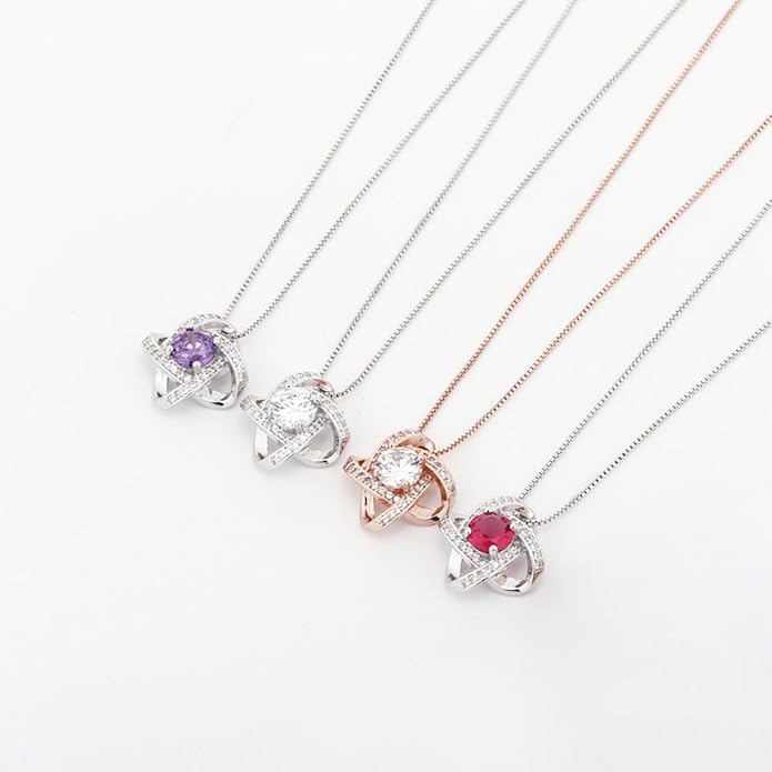 AMYJANE Bridal Jewelry Set for Women - Crystal Cubic Zirconia Love Knot Necklace Stud Earrings Elegant CZ Jewelry Set for Wedding Bride Bridesmaids Gift Set