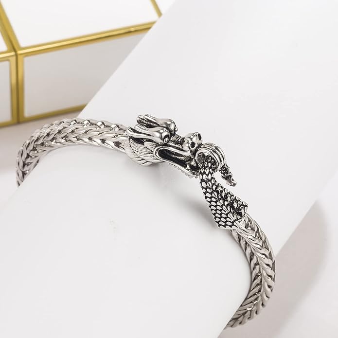 H&Beautimer Fashion 925 Sterling Silver Dragon Chain Bracelet 5MM-7 "8" 9" Solid Thick Side Link Bangle For Men Golden Jewelry Gift