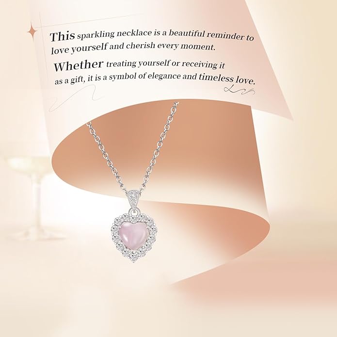 Pendant Necklaces for Women 925 Sterling Silver with Moissanite & Genuine Jewelry, Lucky Clover, Butterfly, Pink Crystal Heart Design, 14K White Gold Plated Nacklace, Mom Wife Women's Birthday Gifts
