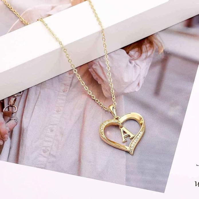 Heart Initial Necklace for Women, 14K Gold Plated Cubic Zirconia Heart Pendant Necklace, Dainty Initial Charm Necklace Letter A to Z Initial Jewelry for Women Girls