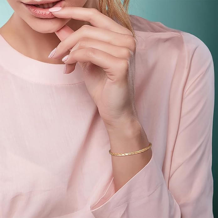 14K Gold Bracelets for Women Non Tarnish Gold Bracelets for Men Double Braided Chain Bracelet Delicate Gold Chain Bracelet Ideal Presents (6.5/7/7.5/8/9in)