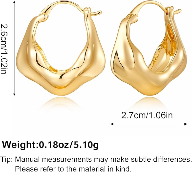 YUJIE Gold Plated Hoop Earrings for Women Brass Earring Chunky Statement Jewelry